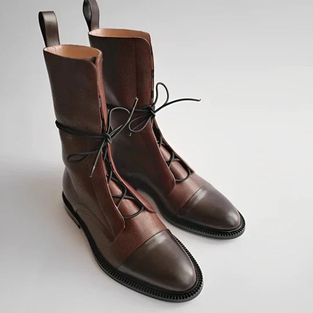 Ella | Women's Ankle Boots Lace-Up Leather Mid-Calf
