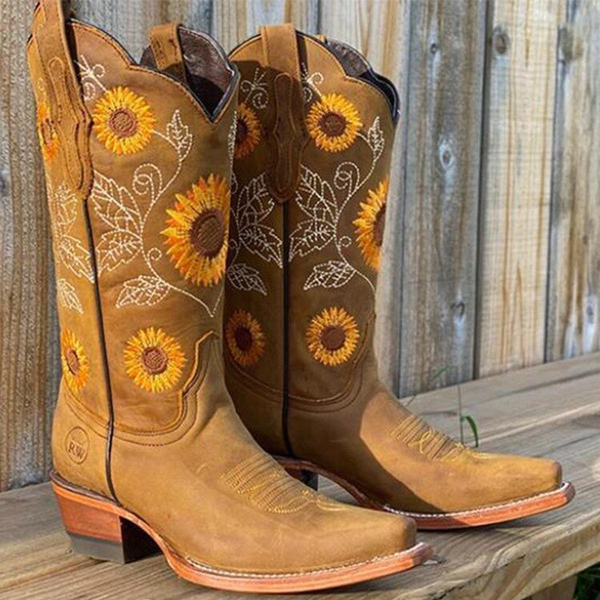 Freya | Women's Ankle Boots Sunflower Embroidered Pull-On Western Cowboy