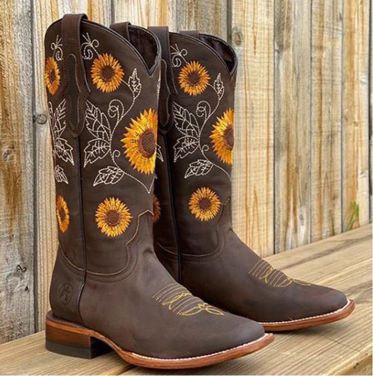 Freya | Women's Ankle Boots Sunflower Embroidered Pull-On Western Cowboy