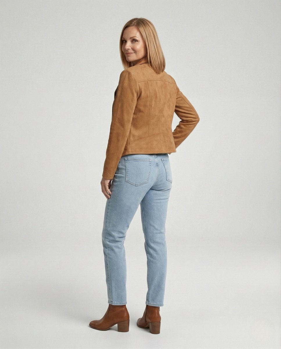 Ivy | Women's Asymmetric-Zip Suede-Look Biker Leather Jacket