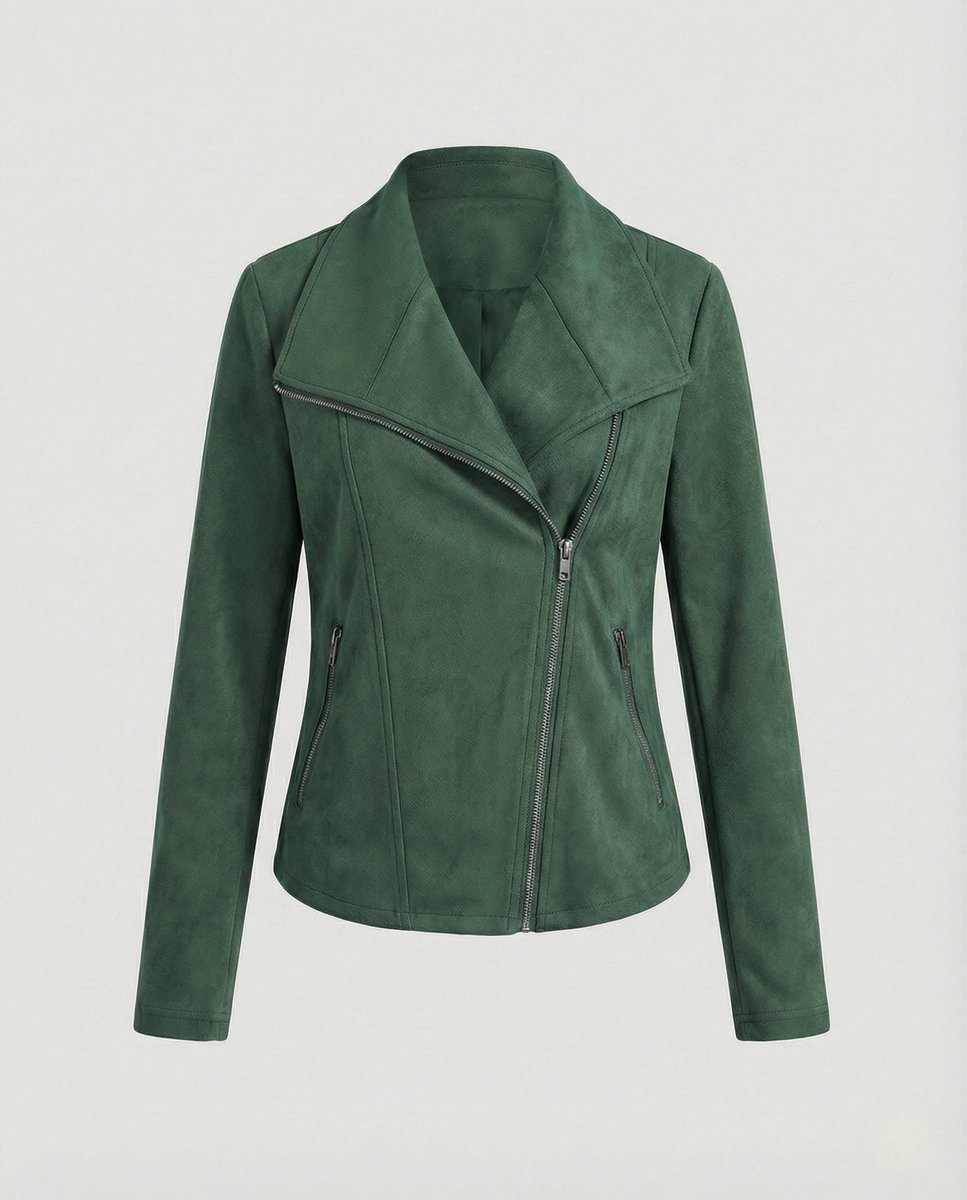 Ivy | Women's Asymmetric-Zip Suede-Look Biker Leather Jacket