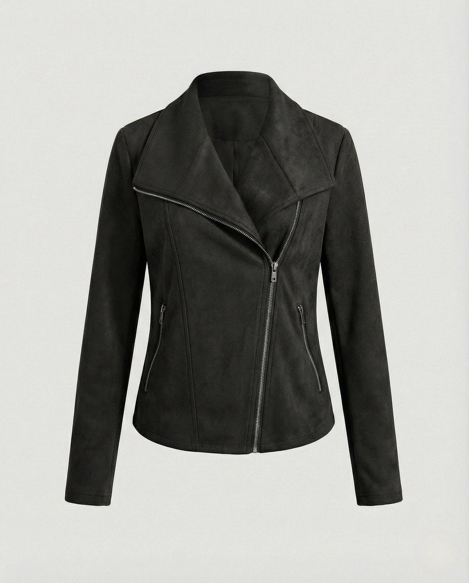 Ivy | Women's Asymmetric-Zip Suede-Look Biker Leather Jacket