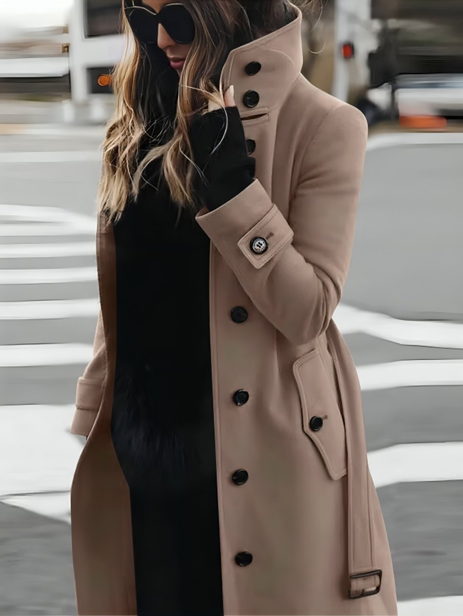 Ava | Women's Belted Long Trench Coat High-Collar Tailored Outerwear