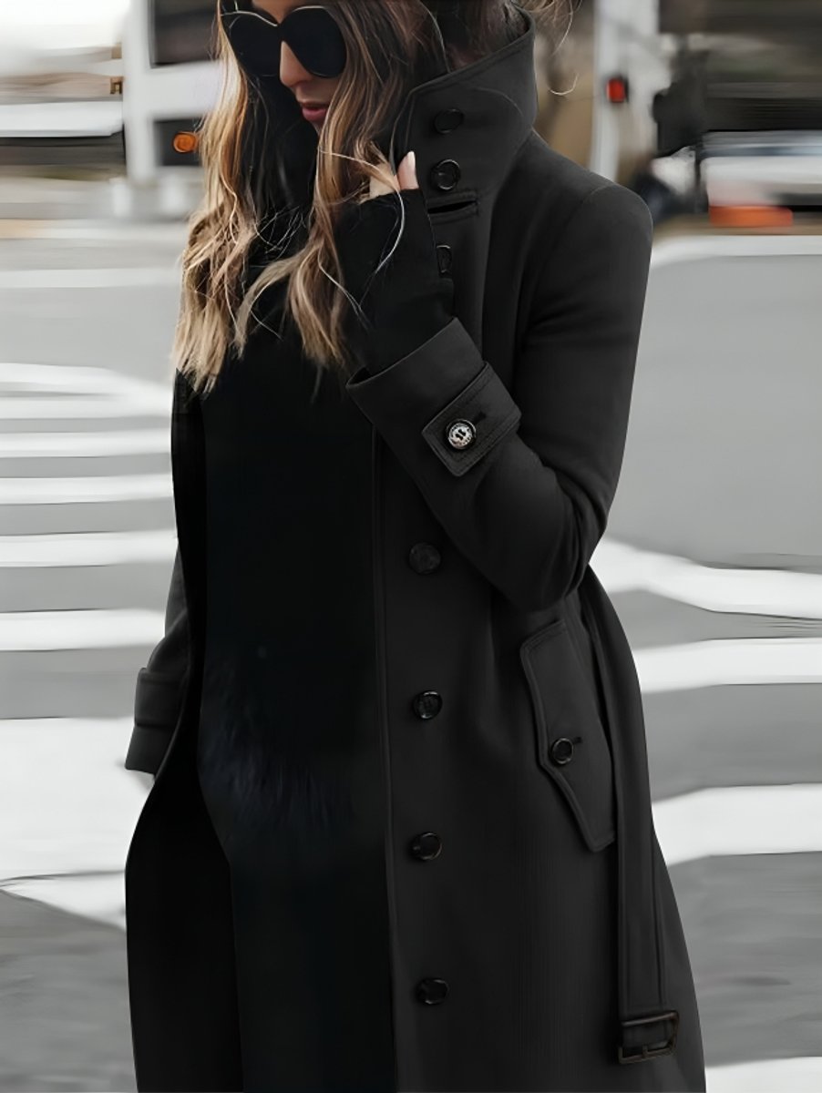 Ava | Women's Belted Long Trench Coat High-Collar Tailored Outerwear