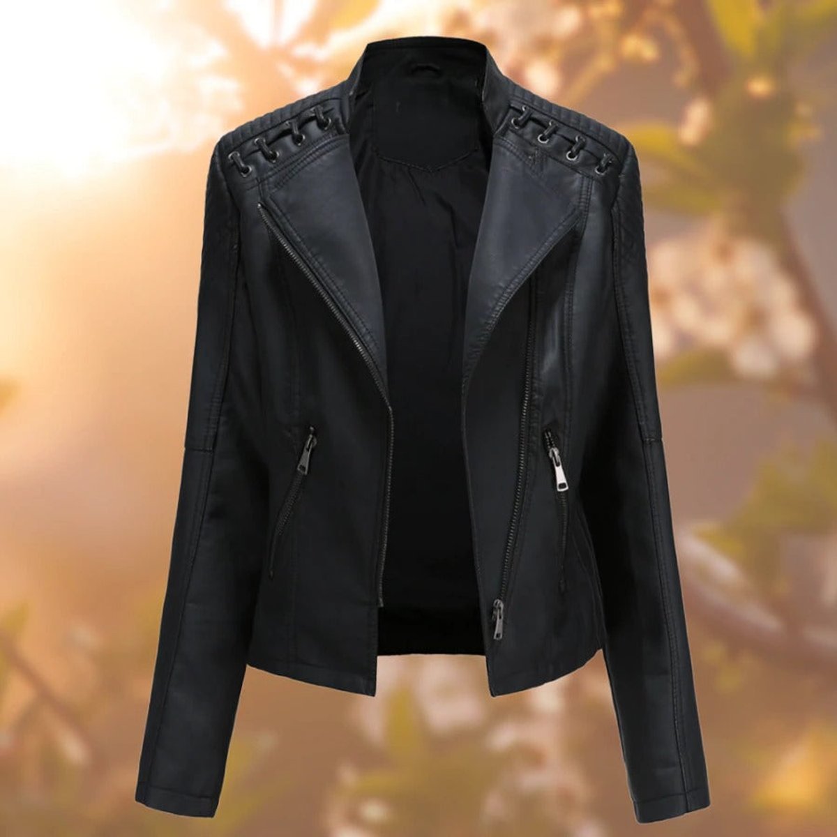 Evelyn | Women's Biker-Style Zip-Up Faux Leather Jacket