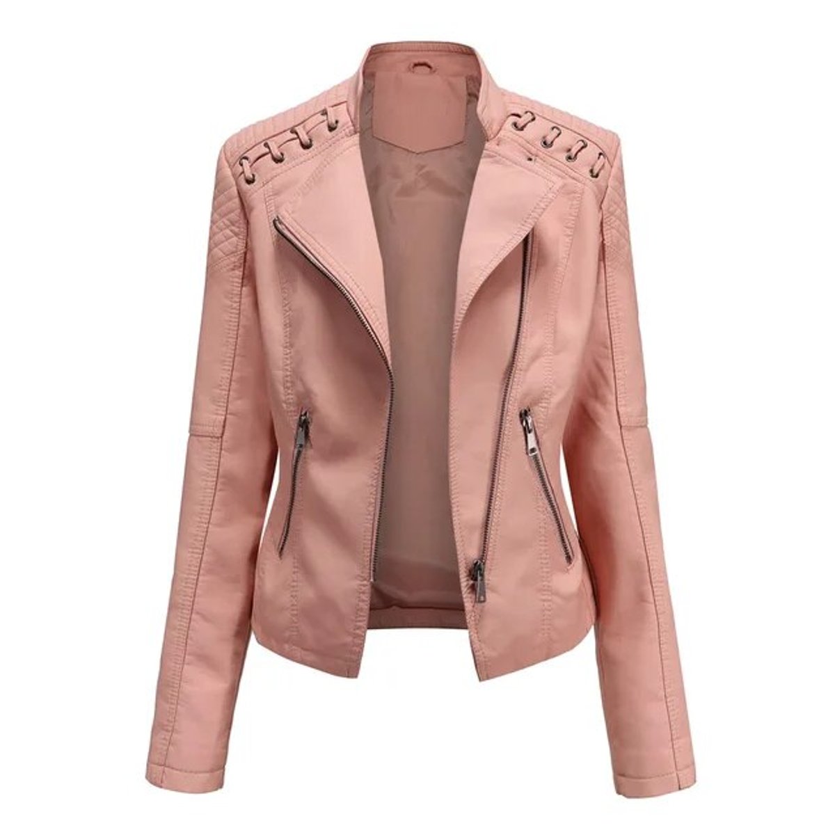 Evelyn | Women's Biker-Style Zip-Up Faux Leather Jacket
