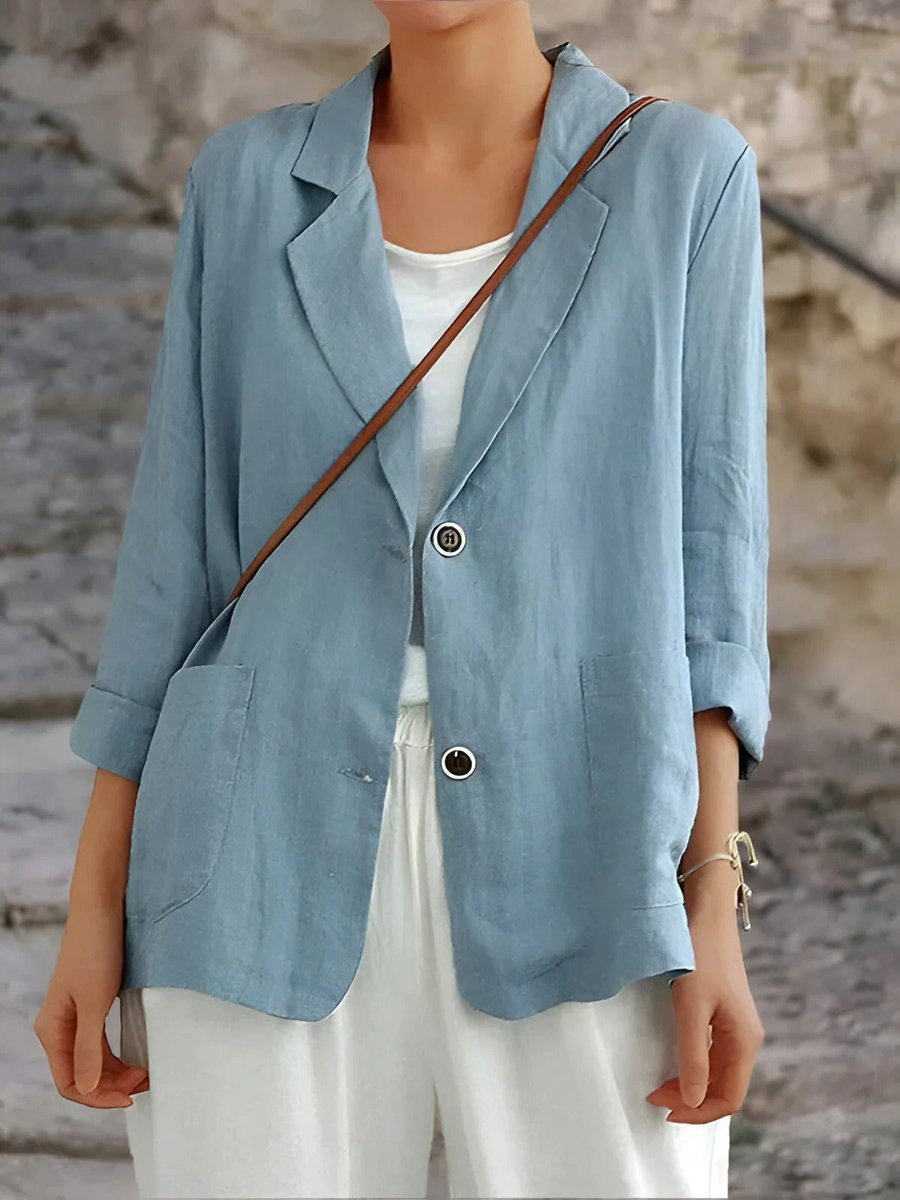 Olivia | Womens Blazer Lightweight Linen Relaxed-Fit Lapel Jacket