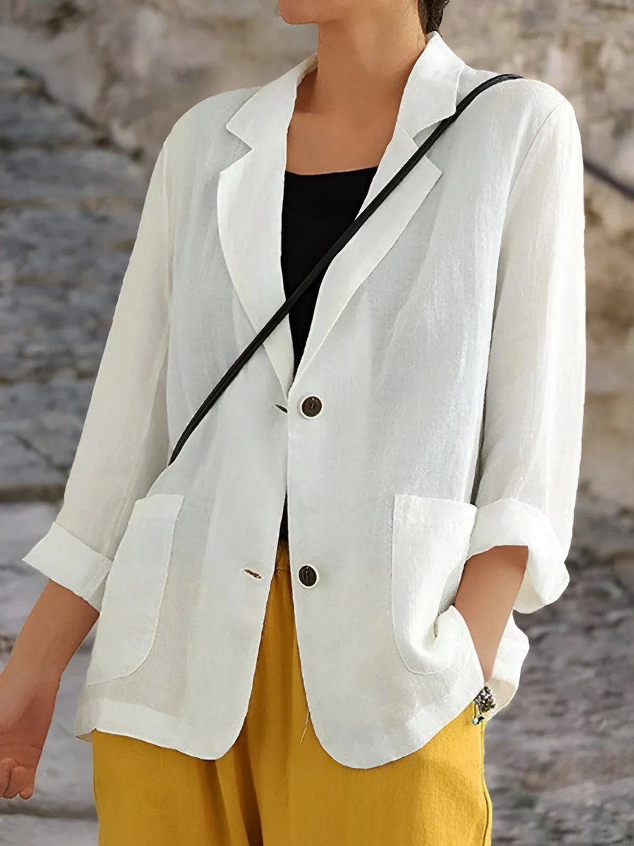 Olivia | Womens Blazer Lightweight Linen Relaxed-Fit Lapel Jacket