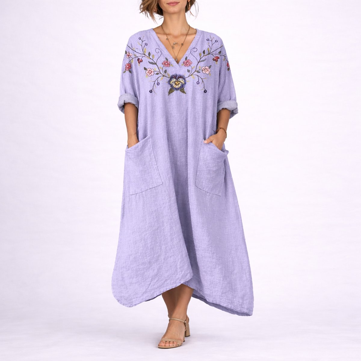 Isla | Women's Bohemian Maxi Fall Wedding Guest Dress Flowy Kaftan