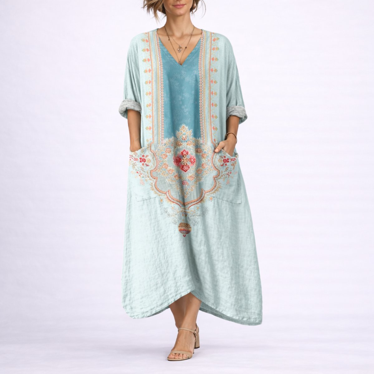 Isla | Women's Bohemian Maxi Fall Wedding Guest Dress Flowy Kaftan