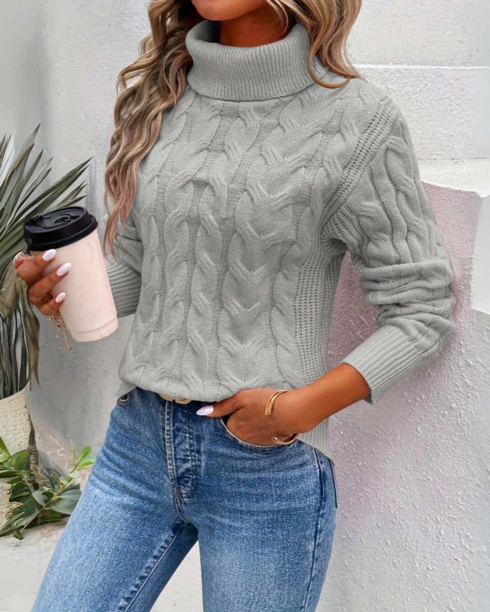 Isla | Women's Cable-Knit Turtleneck Sweater Long Sleeve Pullover Jumper