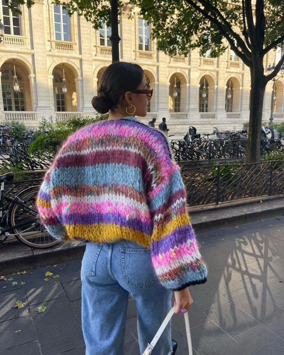 Amelia | Women's Cardigan Cropped Colour Block Knit Patchwork Jumper