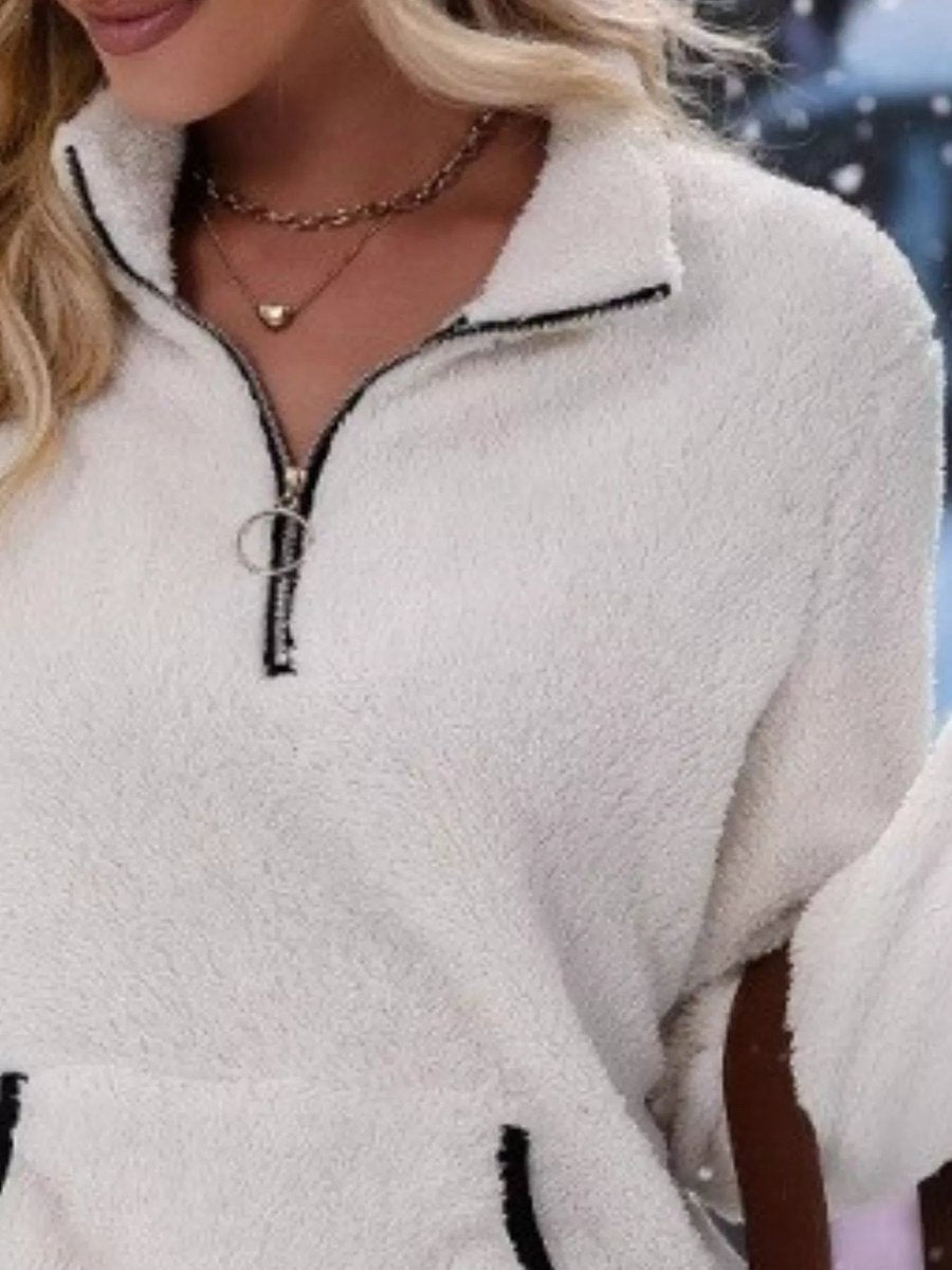 Aria | Womens Cardigan Half-Zip Fluffy Fleece Pullover Jumper
