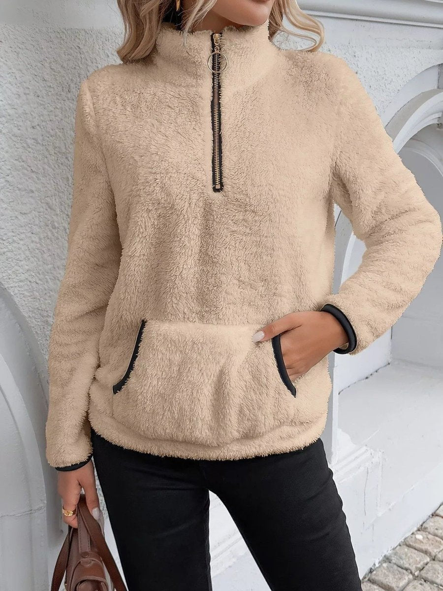 Aria | Womens Cardigan Half-Zip Fluffy Fleece Pullover Jumper