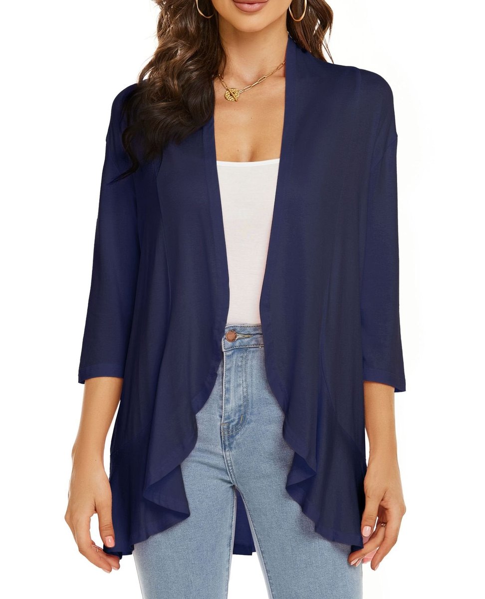 Emily | Women's Cardigan Lightweight Open Front 3/4 Sleeve Draped