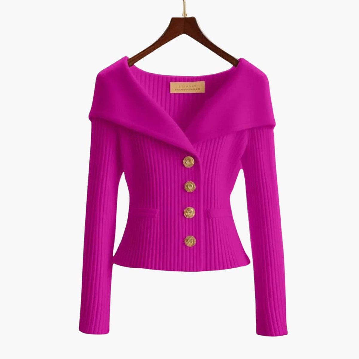 Florence | Women's Cardigan Ribbed Knit Off-Shoulder Button-Up Jumper