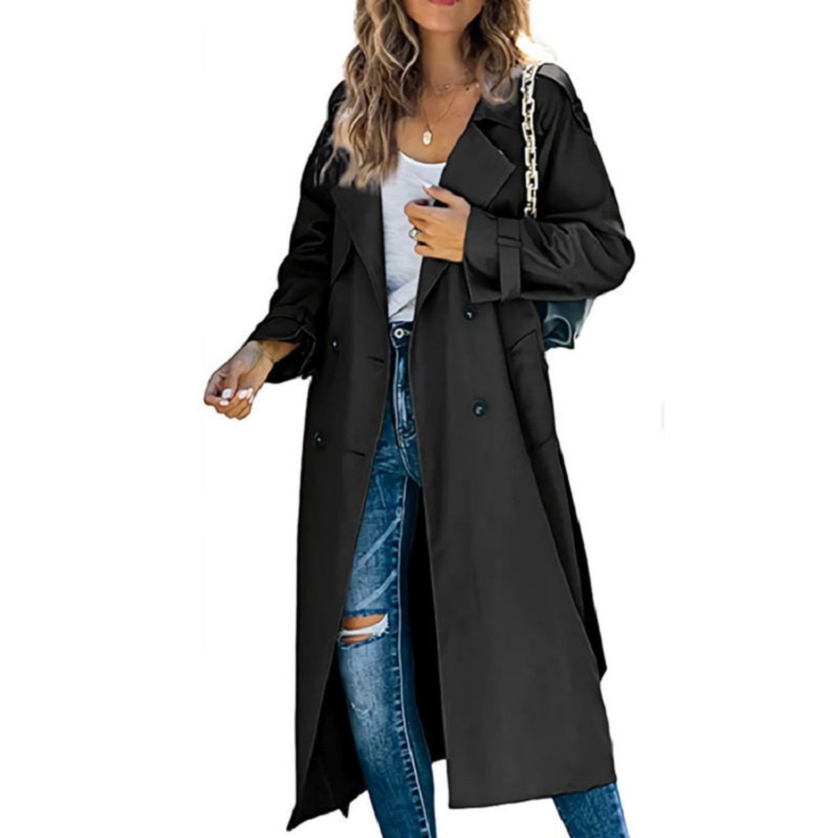 Lily | Women's Coat Long Double-Breasted Belted Trench Coat