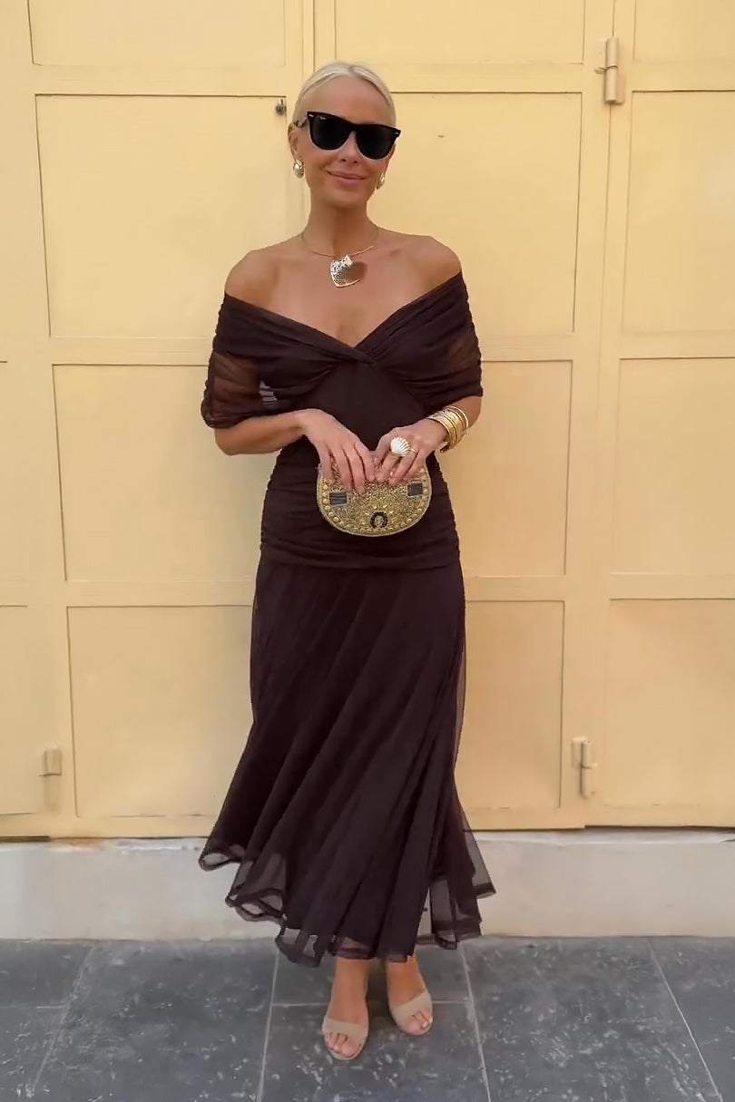 Women's Cocktail Off Shoulder Draped Maxi Dress