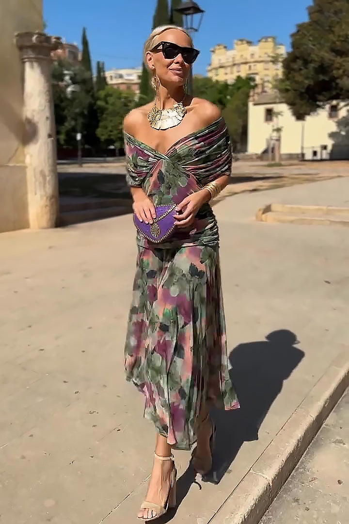 Women's Cocktail Off Shoulder Draped Maxi Dress