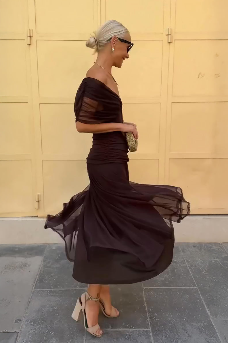 Women's Cocktail Off Shoulder Draped Maxi Dress