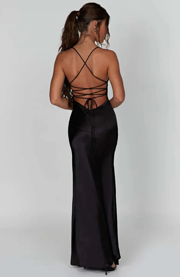 Women's Cocktail Satin V Neck Maxi Dress