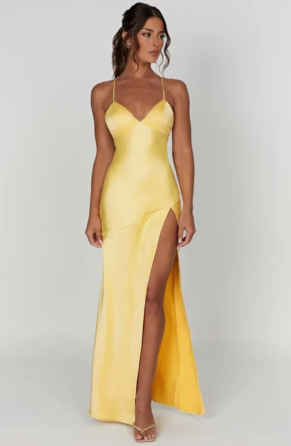 Women's Cocktail Satin V Neck Maxi Dress