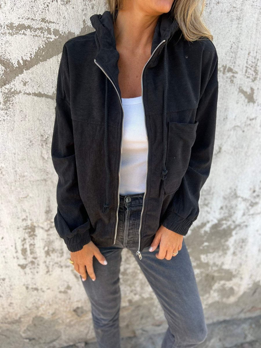 Mia | Women's Corduroy Hooded Zip-Up Jacket Oversized Casual