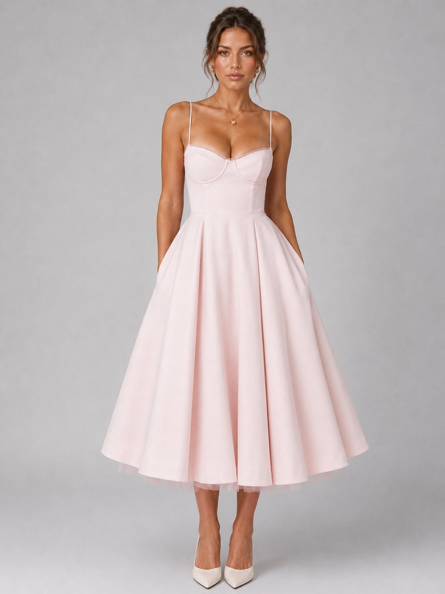 Rosie | Women's Corset Sweetheart-Neck Full-Skirt Midi Dress