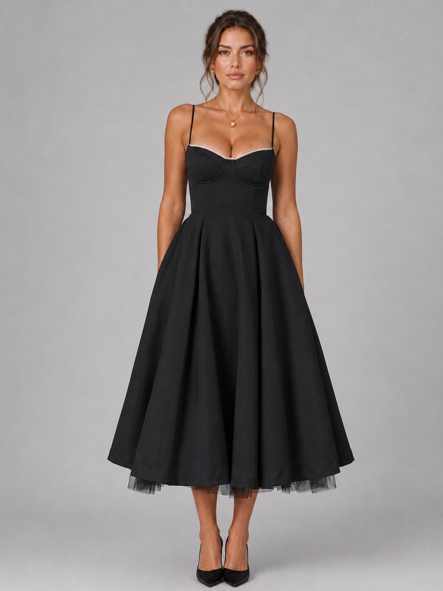 Rosie | Women's Corset Sweetheart-Neck Full-Skirt Midi Dress