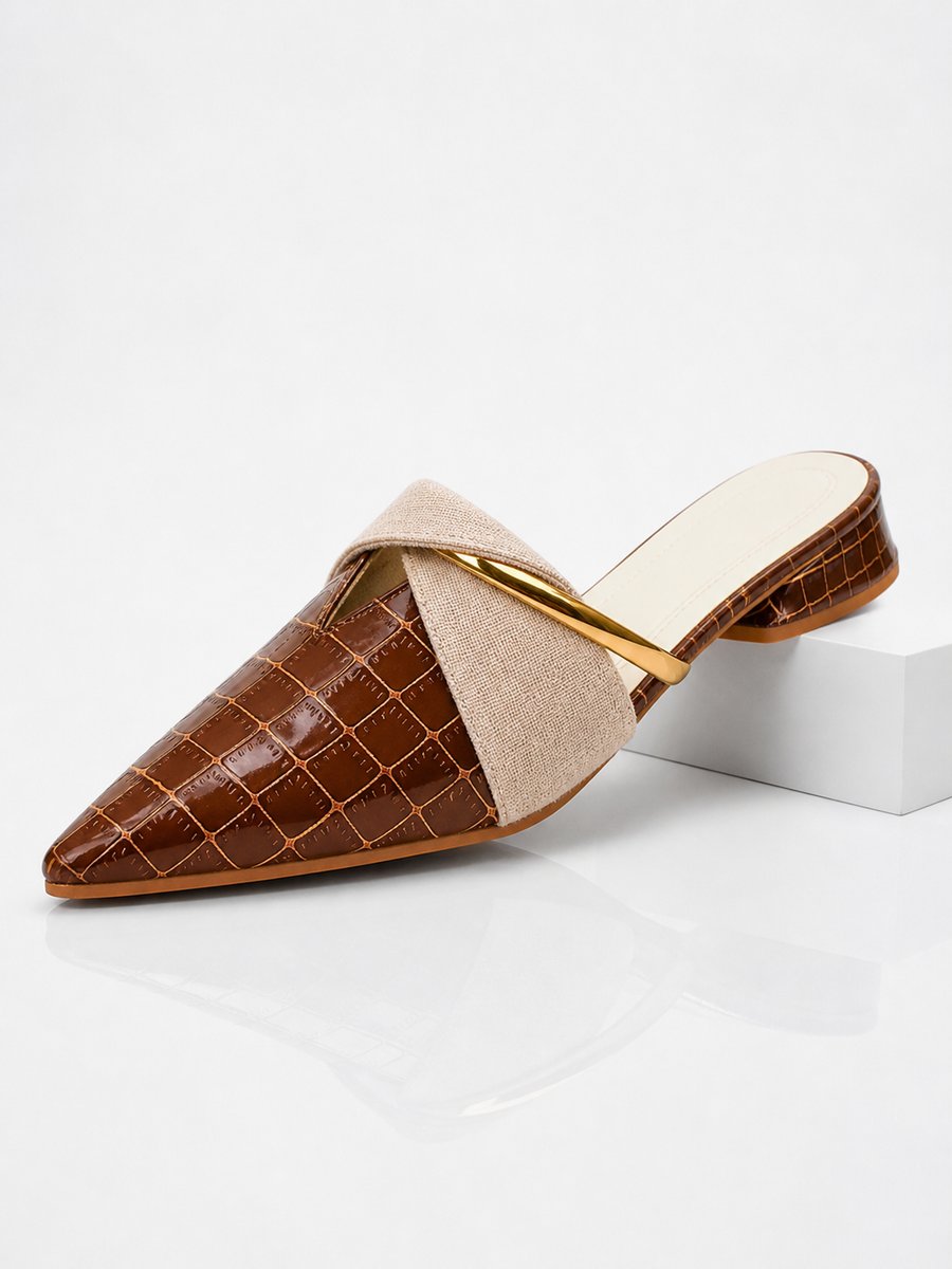 Grace | Womens Croc-Effect Pointed-Toe Slip-On Mule Heels