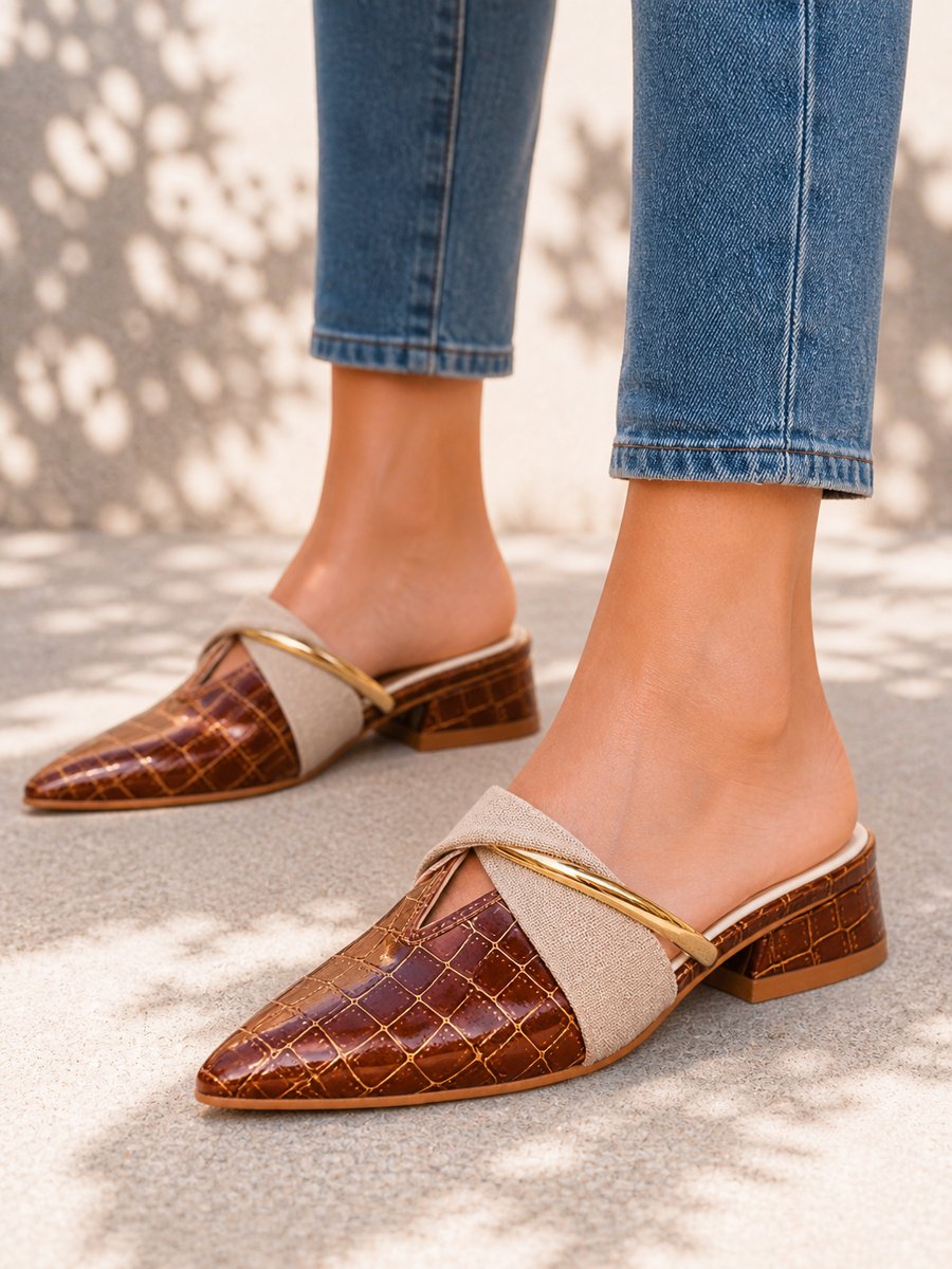 Grace | Womens Croc-Effect Pointed-Toe Slip-On Mule Heels