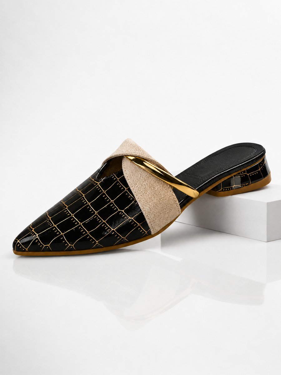 Grace | Womens Croc-Effect Pointed-Toe Slip-On Mule Heels