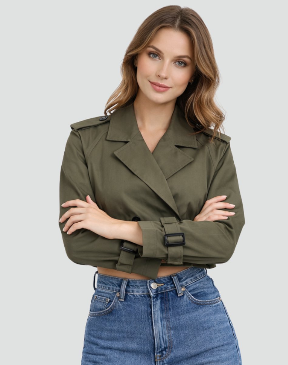 Grace | Women's Cropped Double-Breasted Belted Trench Coat Jacket