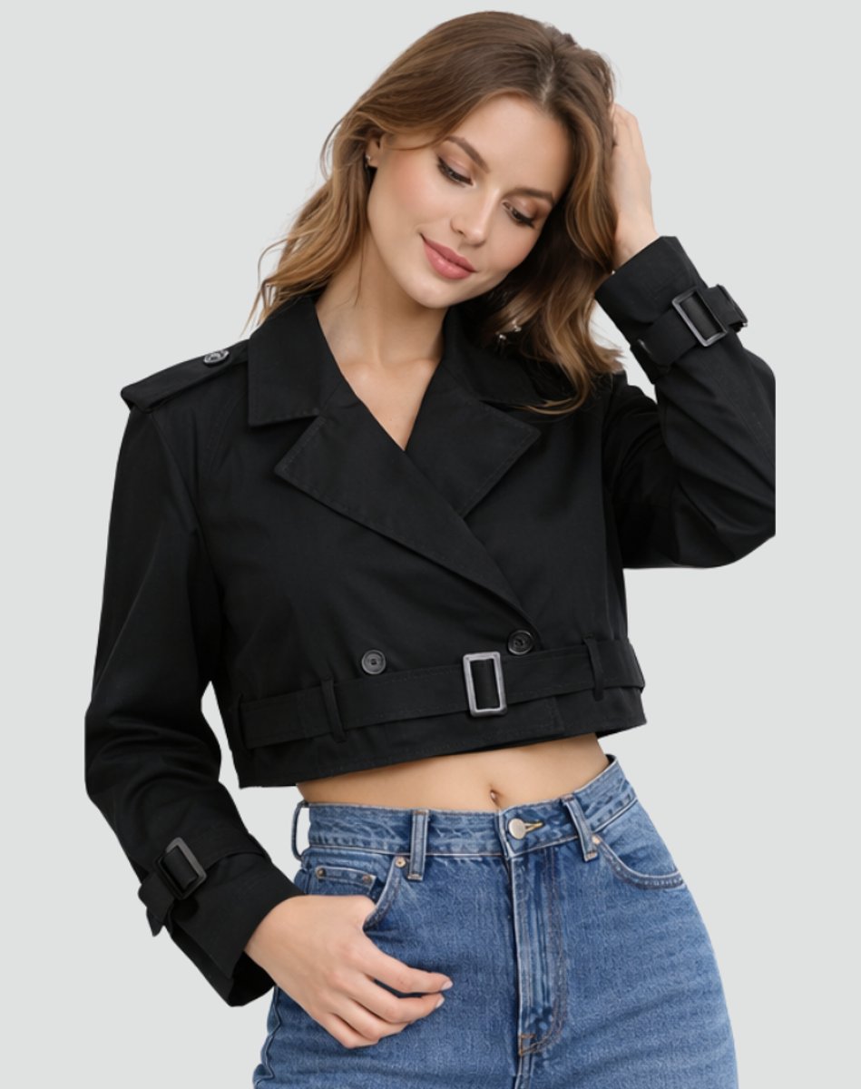Grace | Women's Cropped Double-Breasted Belted Trench Coat Jacket