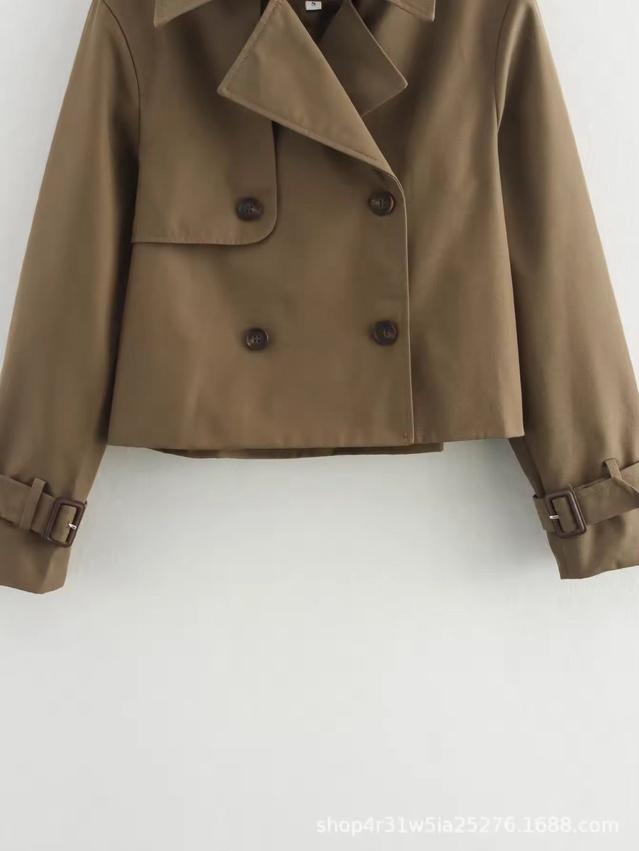 Sienna | Women's Cropped Double-Breasted Trench Coat Buckle Cuff