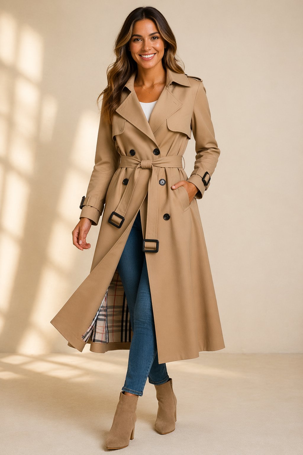 Emily | Women's Double-Breasted Belted Long Trench Coat