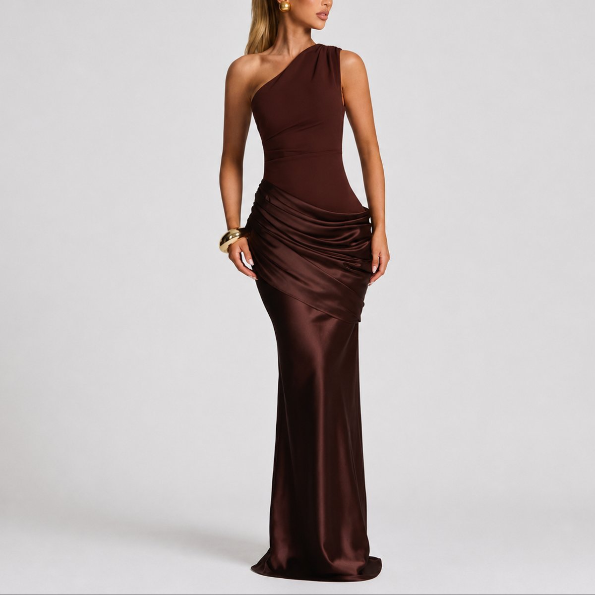 Florence | Women's Fall Wedding Guest Dresses One Shoulder Satin Maxi Gown