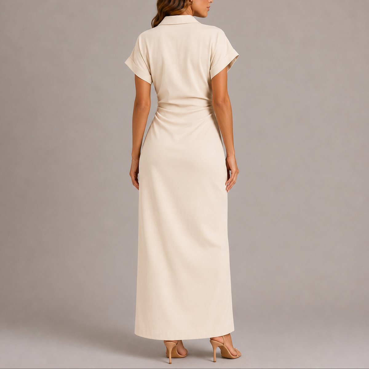 Scarlett | Women's Fall Wedding Guest Maxi Shirt Dress Ruched Button-Down