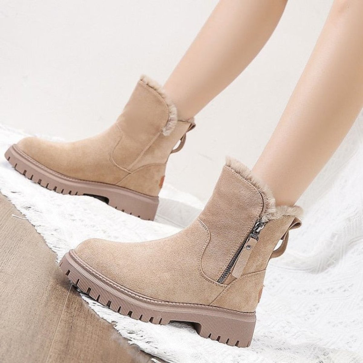 Amelia | Women's Faux Suede Fleece-Lined Slip-On Ankle Boots