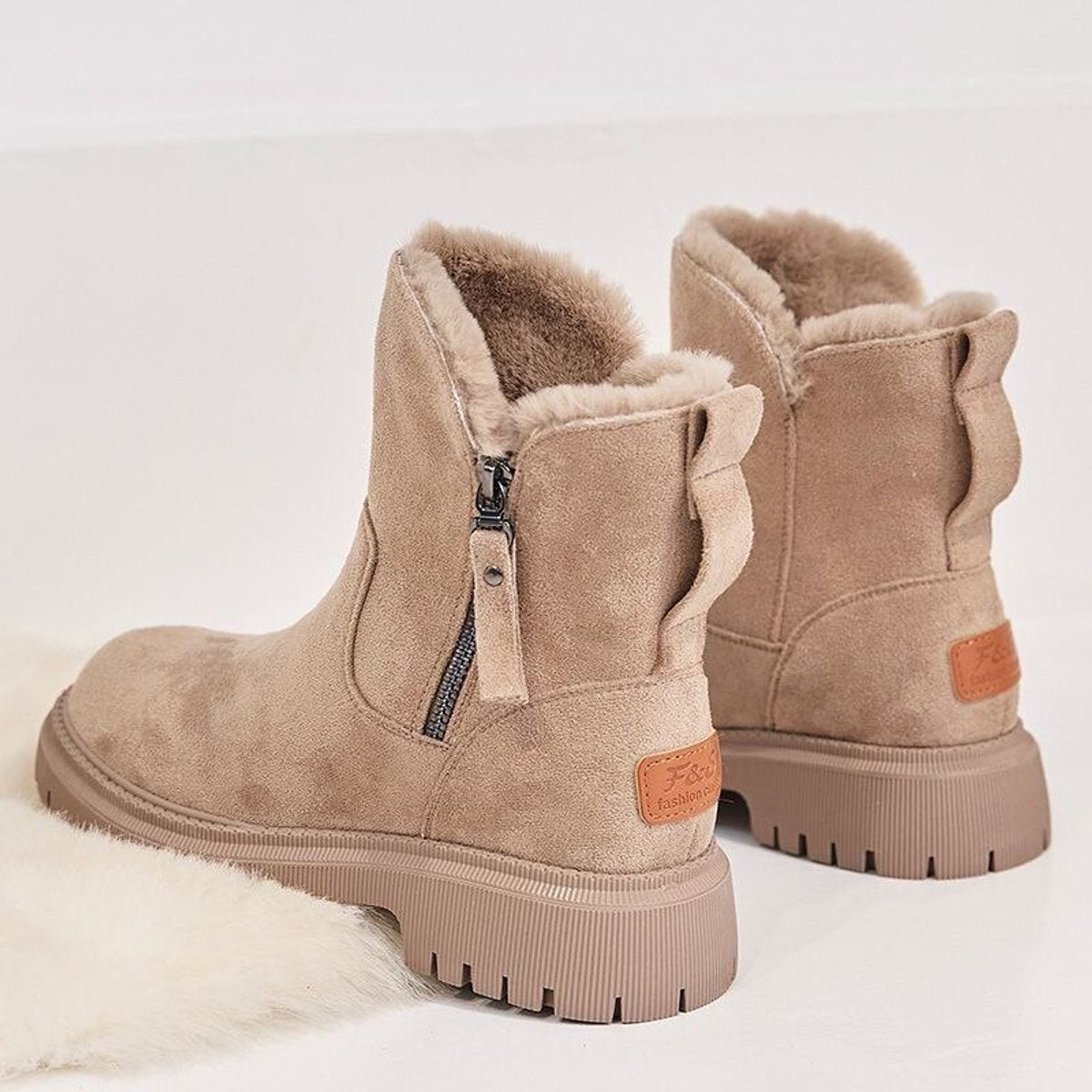 Amelia | Women's Faux Suede Fleece-Lined Slip-On Ankle Boots