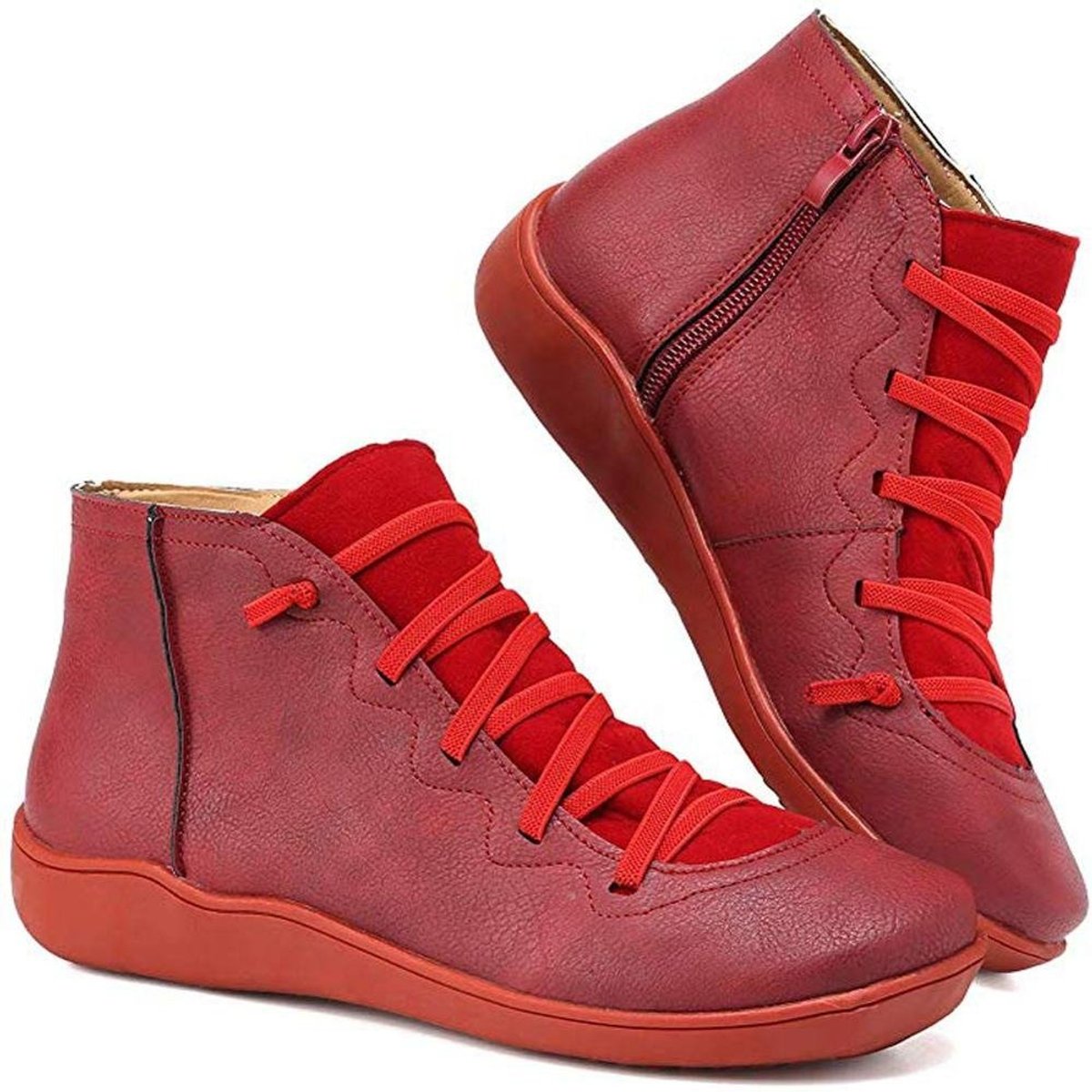 Sienna | Women's Flat Lace-Up Side-Zip Faux Leather Ankle Boots