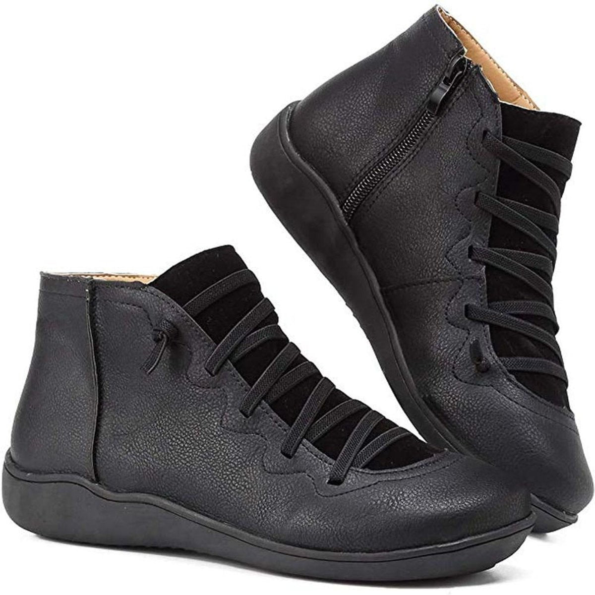 Sienna | Women's Flat Lace-Up Side-Zip Faux Leather Ankle Boots