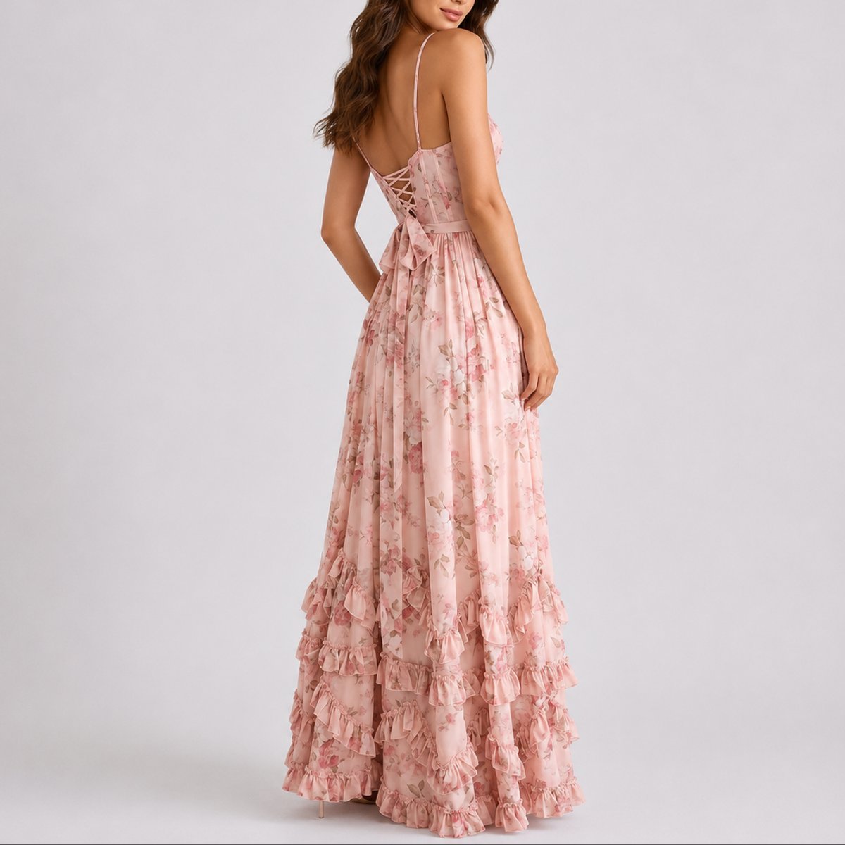 Sophie | Women's Floral Corset Fall Wedding Guest Maxi Dress Ruffled