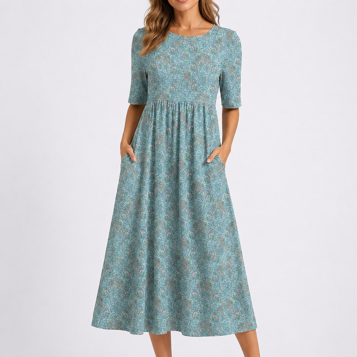 Lily | Women's Floral Midi Fall Wedding Guest Dresses Short Sleeve