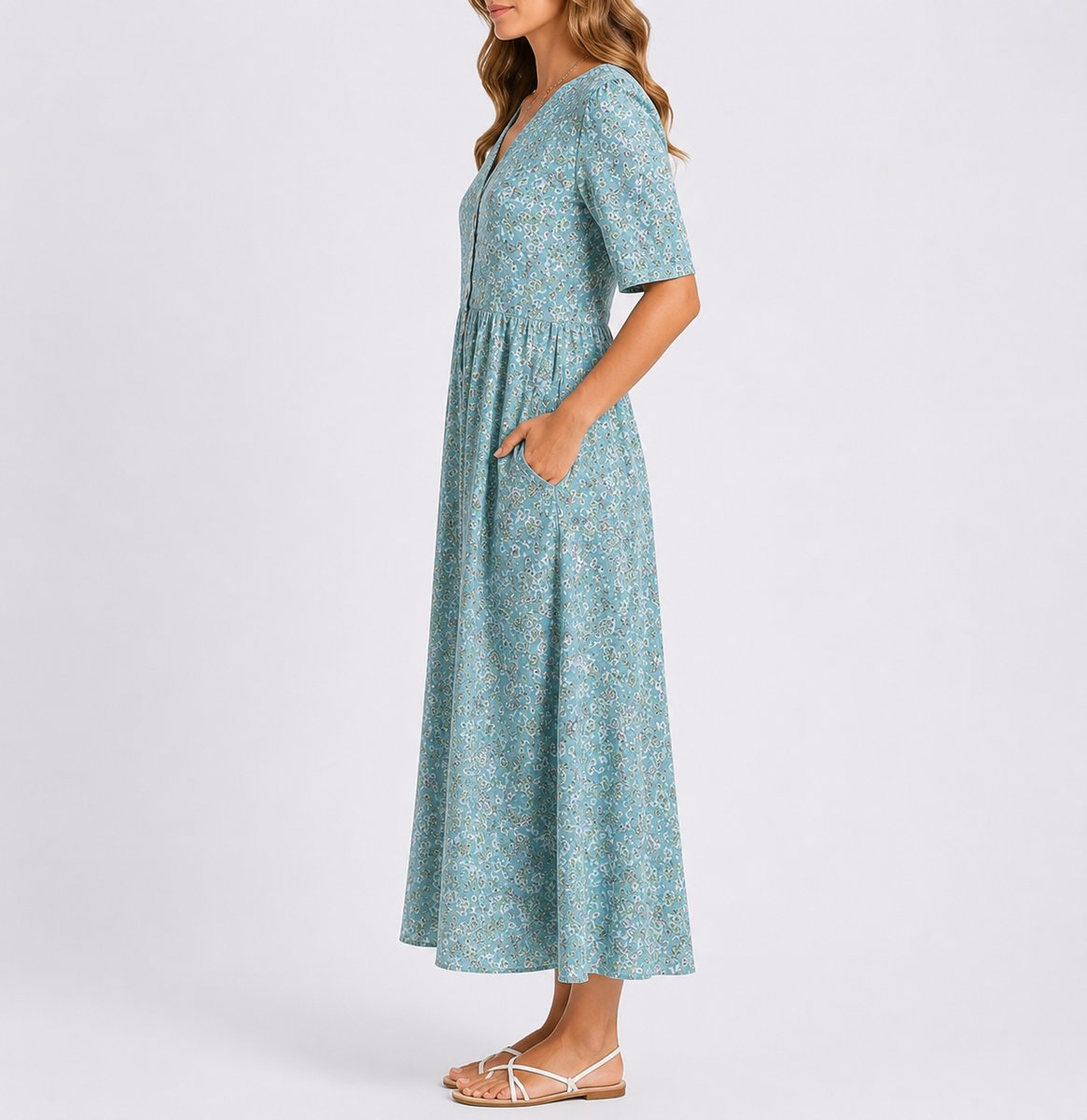 Lily | Women's Floral Midi Fall Wedding Guest Dresses Short Sleeve