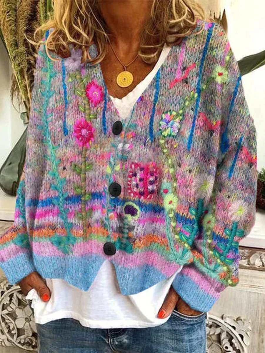 Evelyn | Women's Floral Printed Button-Up Oversized Cardigan