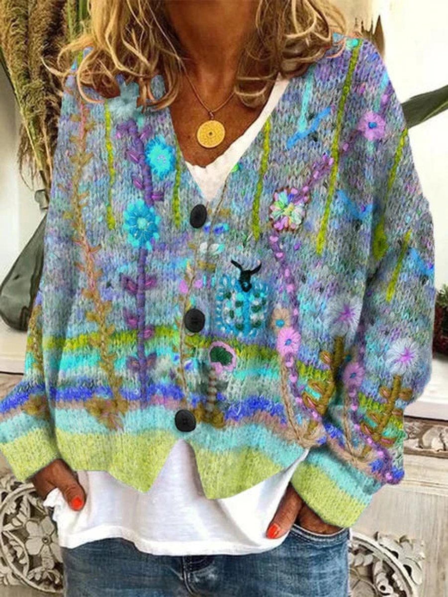 Evelyn | Women's Floral Printed Button-Up Oversized Cardigan