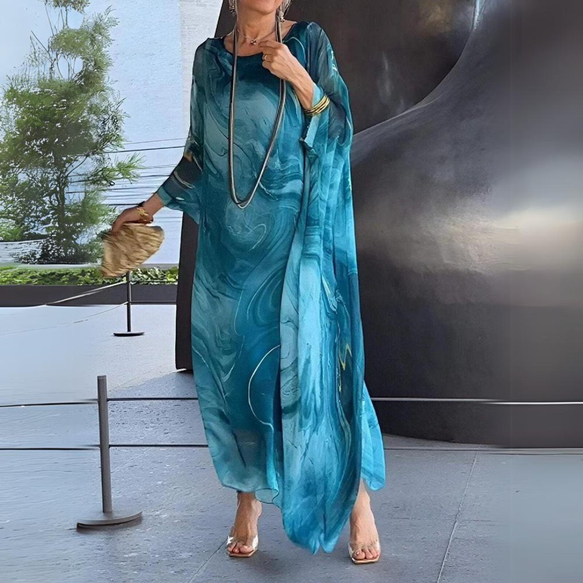 Florence | Women's Flowing Maxi Long Sleeve Dress Round Neck Oversized