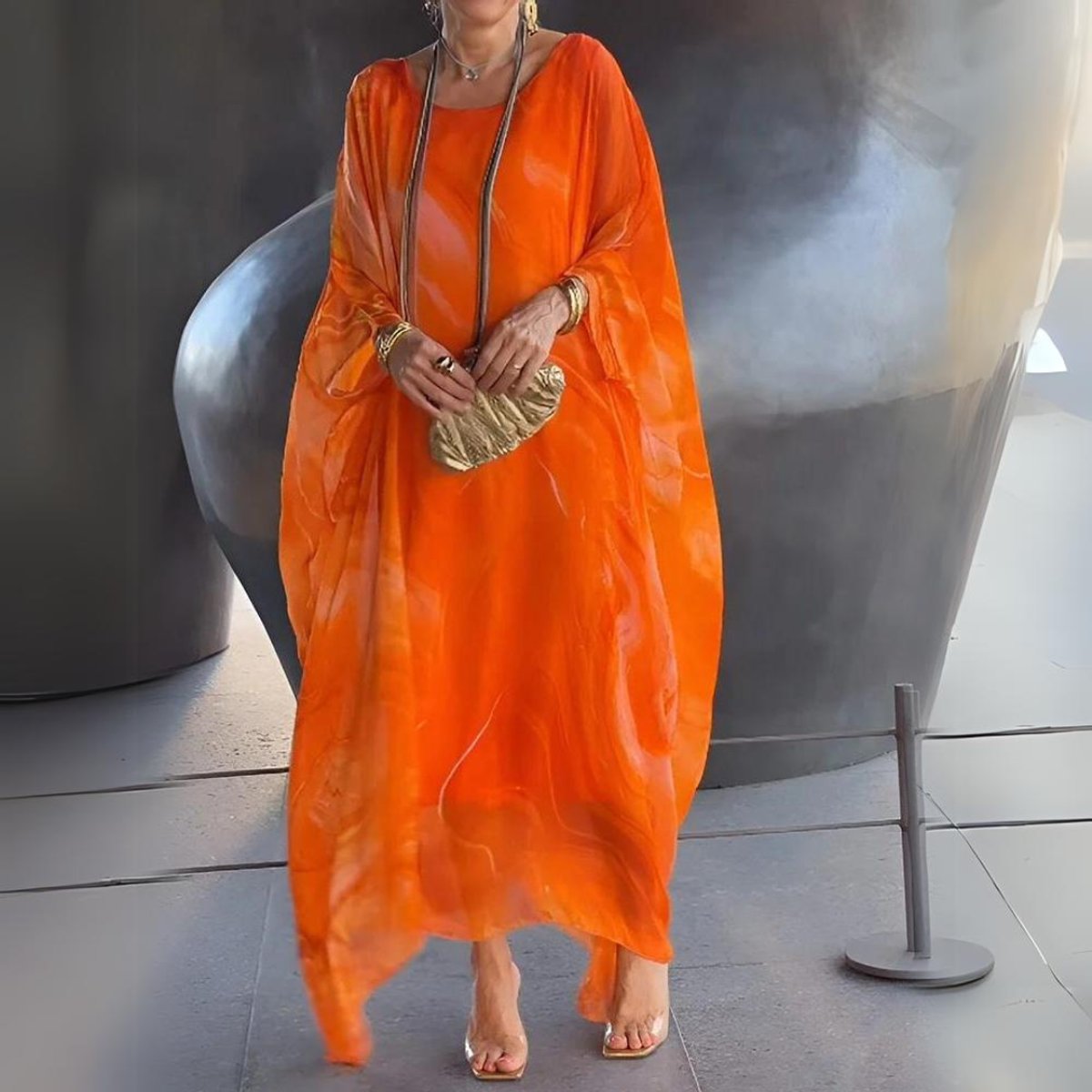 Florence | Women's Flowing Maxi Long Sleeve Dress Round Neck Oversized