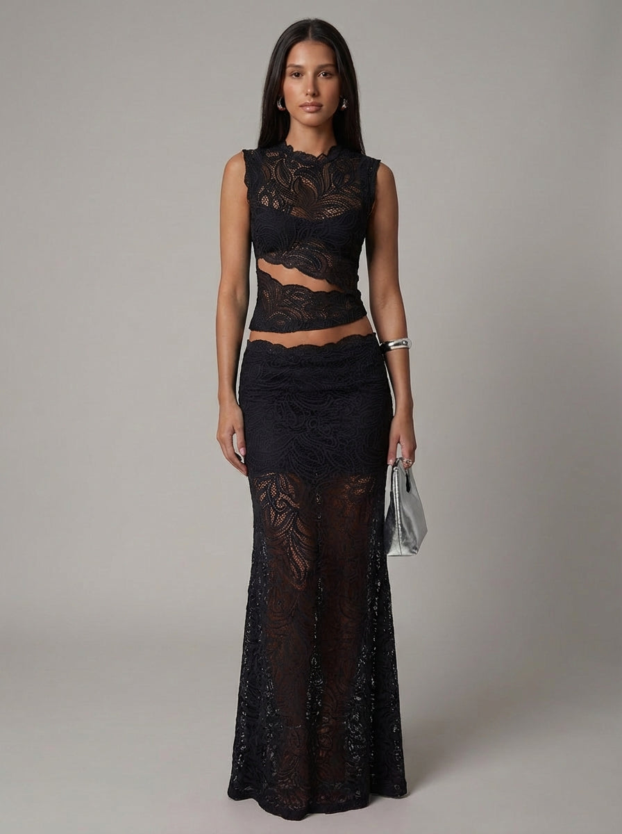 Women's Formal Lace Cropped Maxi Set